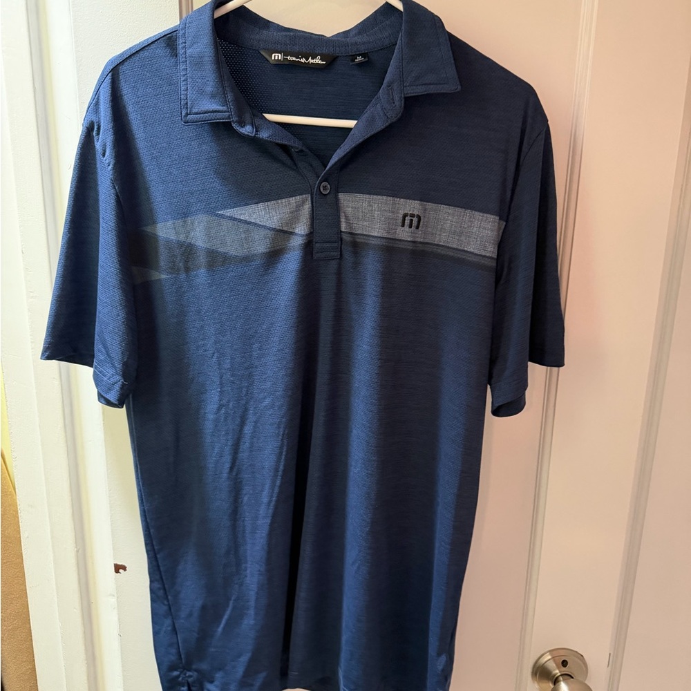 Travis Mathew Blue Heathered Stripe Polo